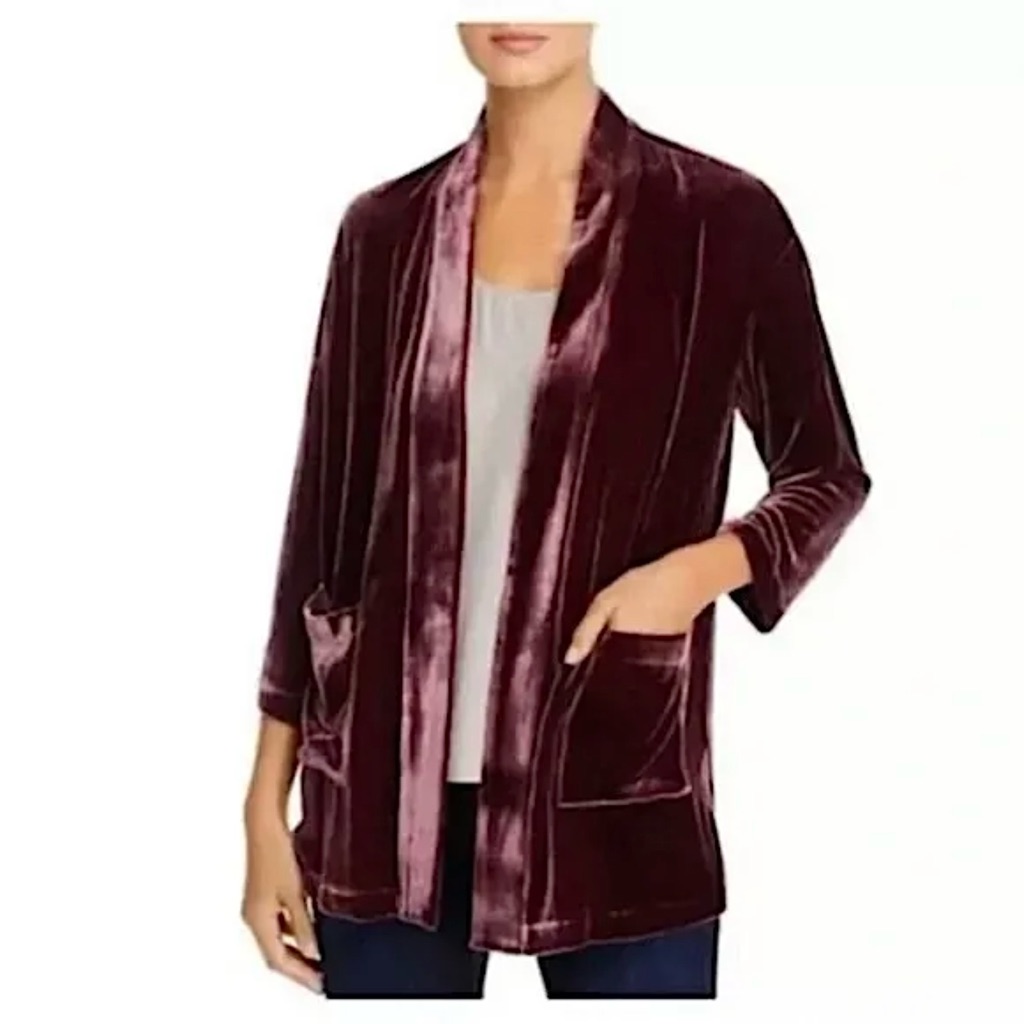 Eileen Fisher Wine Kimono Velvet Silk Blend Jacket Xs